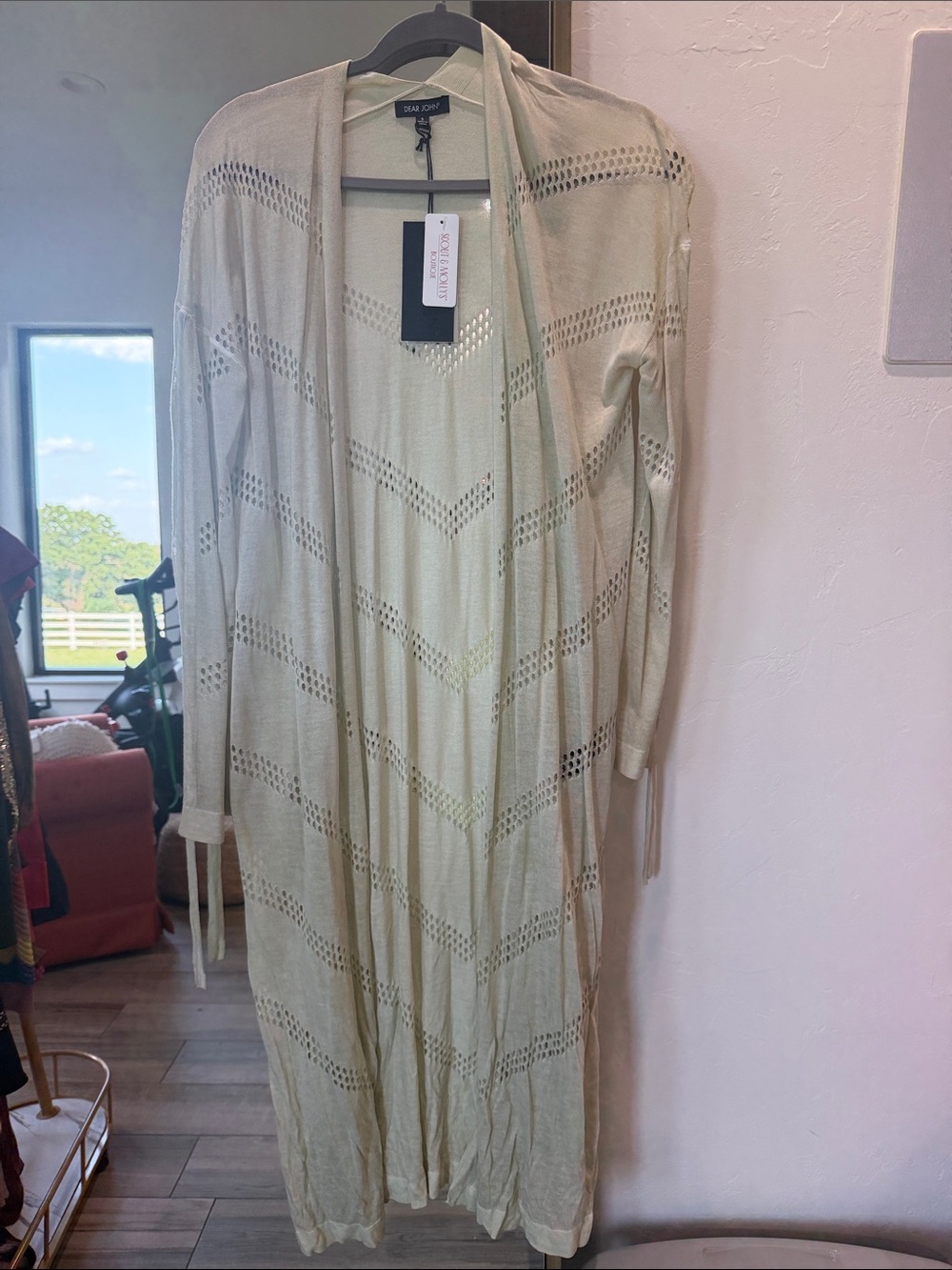 NWT Dear John light sage open-knit cardigan